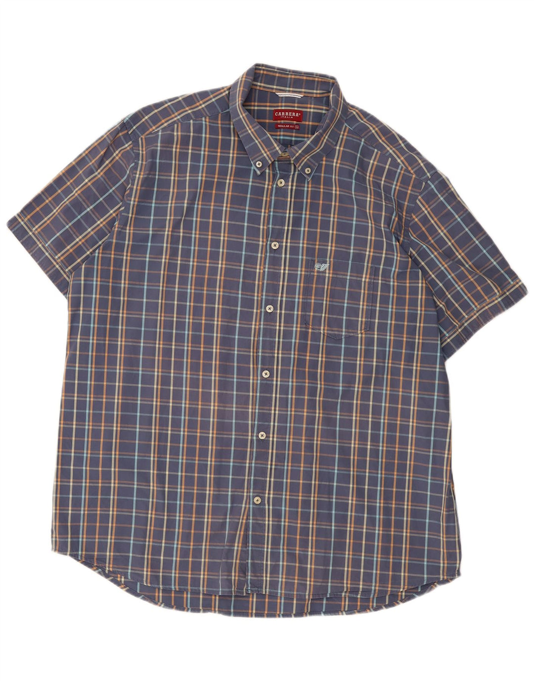 Carrera Mens Short Sleeve Regular Fit Shirt 3XL Blue Check Cotton
