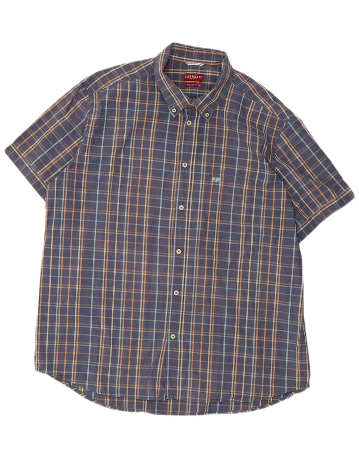 Carrera Mens Short Sleeve Regular Fit Shirt 3XL Blue Check Cotton
