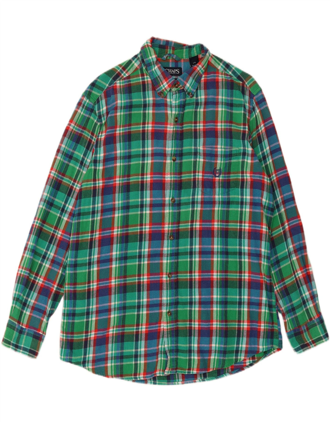 CHAPS Mens Flannel Shirt Large Green Check Cotton Vintage Chaps and Second-Hand Chaps from Messina Hembry 