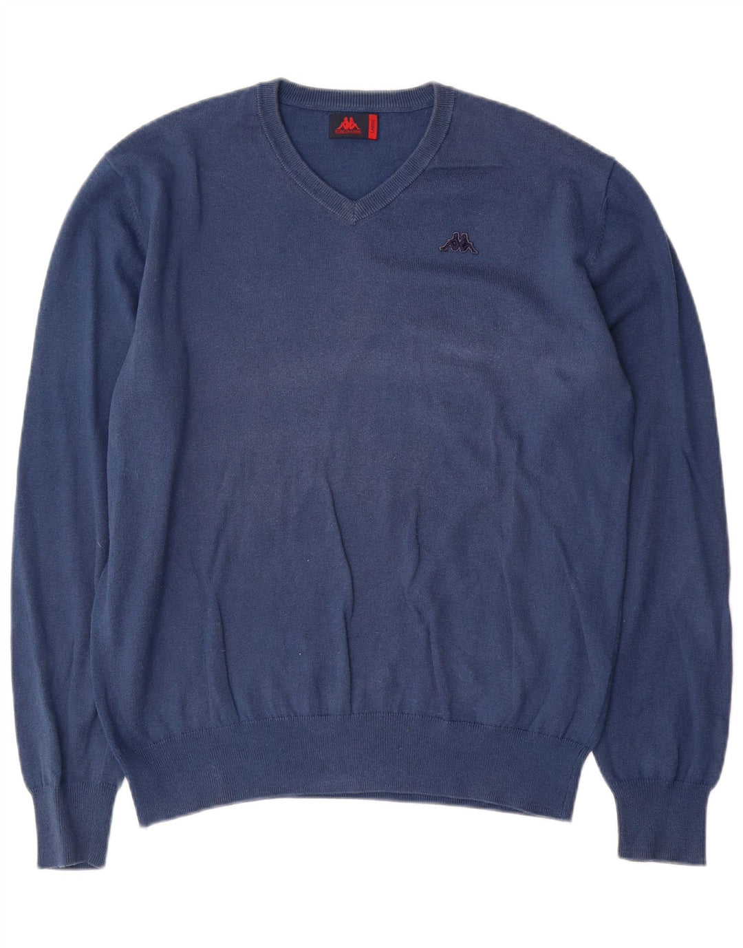 Kappa Mens V-Neck Jumper Sweater Large Blue Cotton