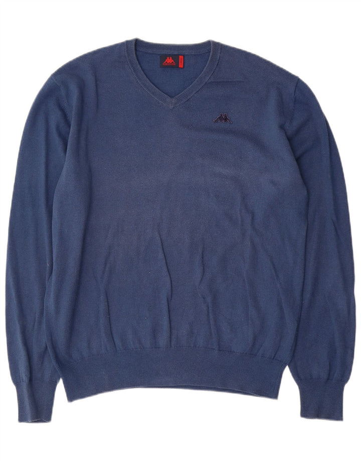 Kappa Mens V-Neck Jumper Sweater Large Blue Cotton