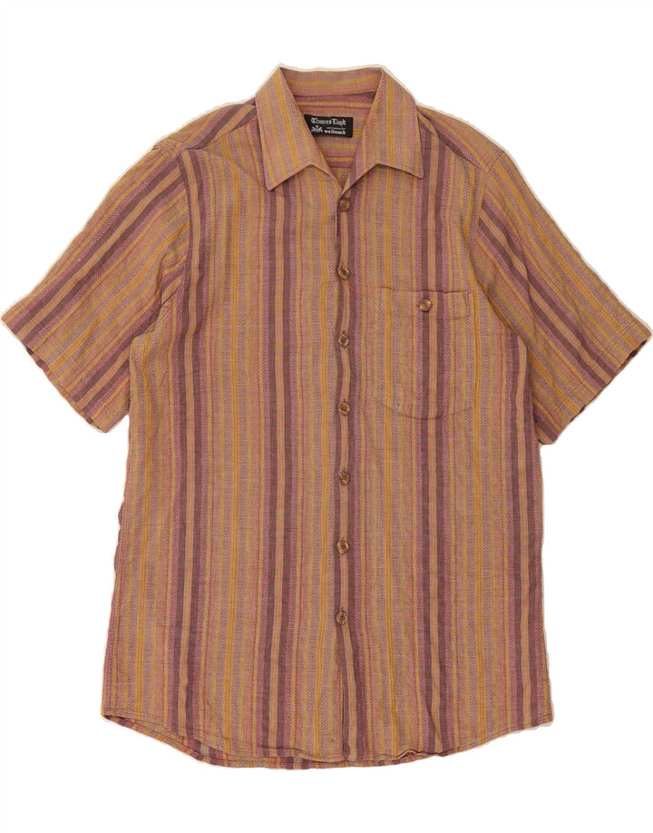 THOMAS LLOYD Mens Short Sleeve Shirt Medium Brown Striped Cotton Vintage Thomas Lloyd and Second-Hand Thomas Lloyd from Messina Hembry 