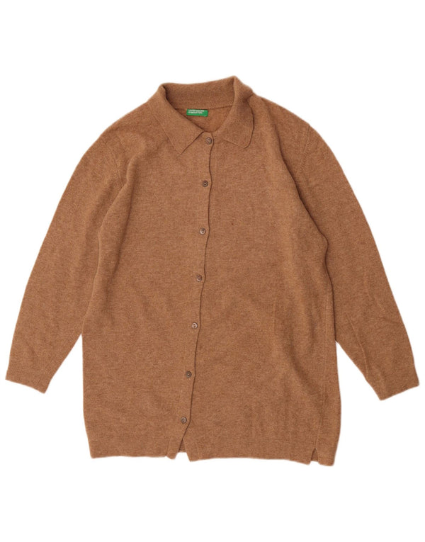 Benetton Womens Oversized Cardigan Sweater UK 6 XS Brown Virgin Wool
