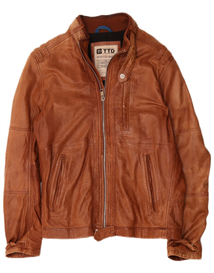 Tom Tailor Mens Leather Jacket UK 40 Large Brown