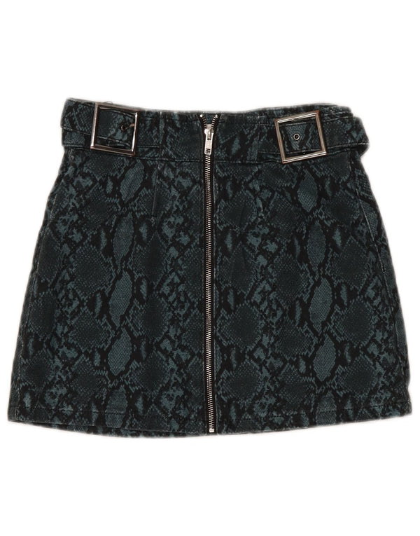 Topshop Womens Mini Skirt UK 8 Small W25 Green Animal Print Cotton