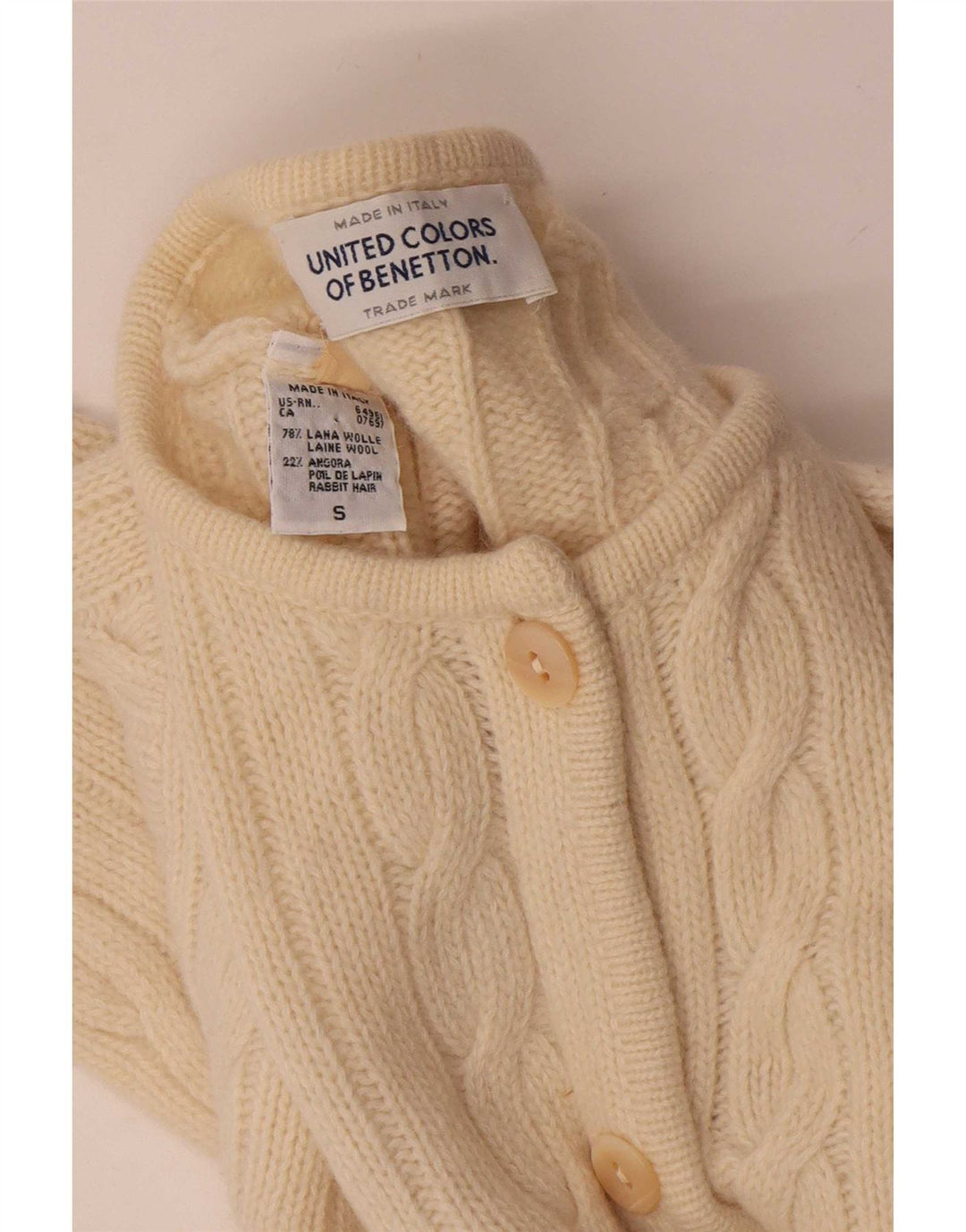 Benetton Womens Oversized Cardigan Sweater UK 10 Small Off White Wool