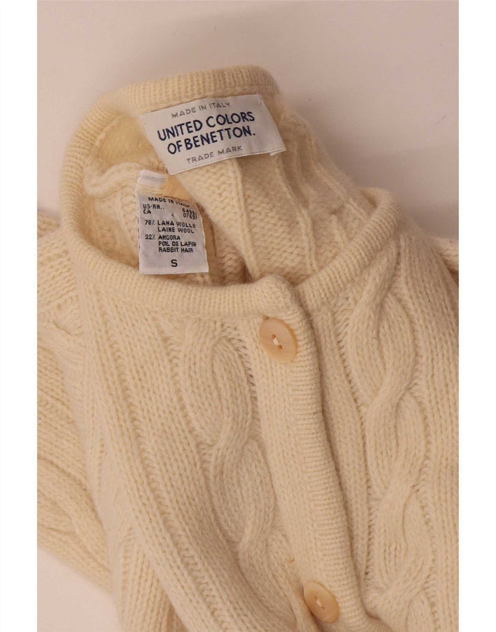 Benetton Womens Oversized Cardigan Sweater UK 10 Small Off White Wool