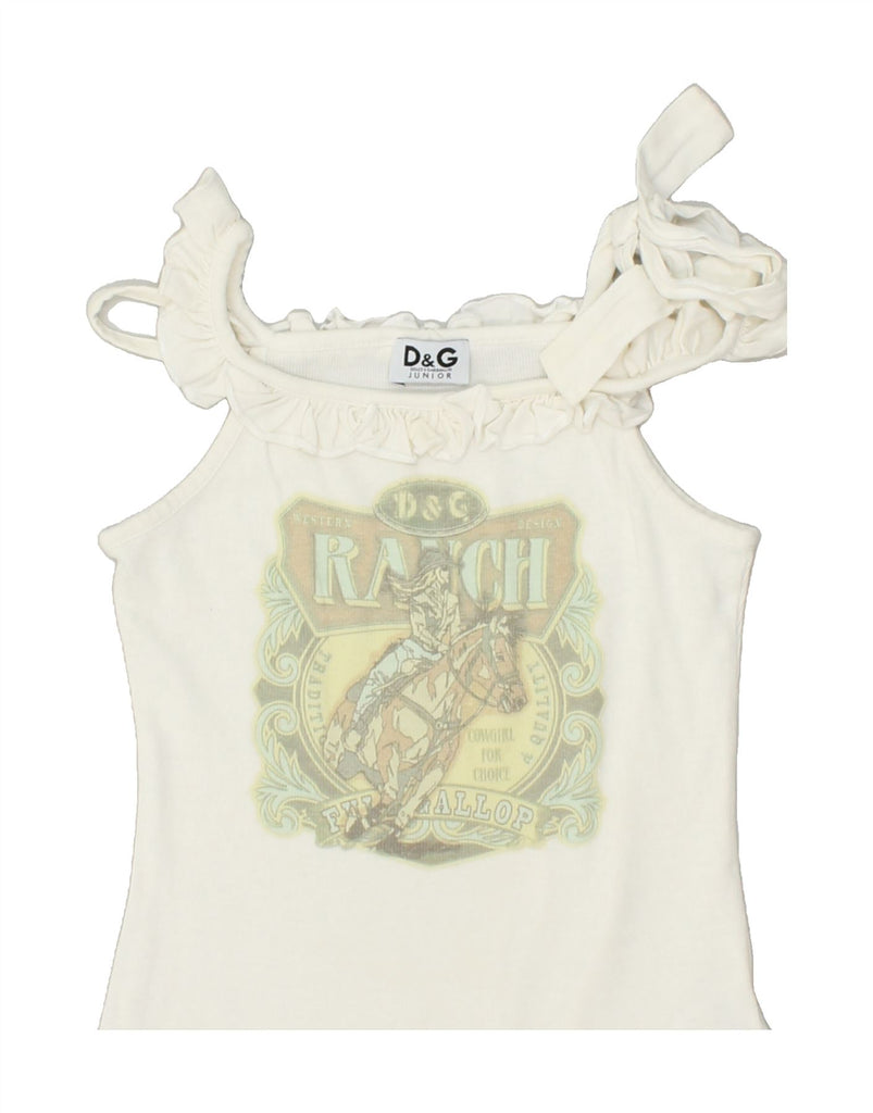 DOLCE & GABBANA Girls Graphic Cami Top 9-10 Years White Cotton | Vintage Dolce & Gabbana | Thrift | Second-Hand Dolce & Gabbana | Used Clothing | Messina Hembry 