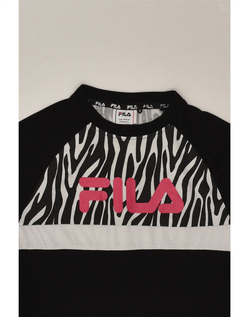 FILA Girls Graphic T-Shirt Dress 9-10 Years Black Animal Print Cotton | Vintage Fila | Thrift | Second-Hand Fila | Used Clothing | Messina Hembry 