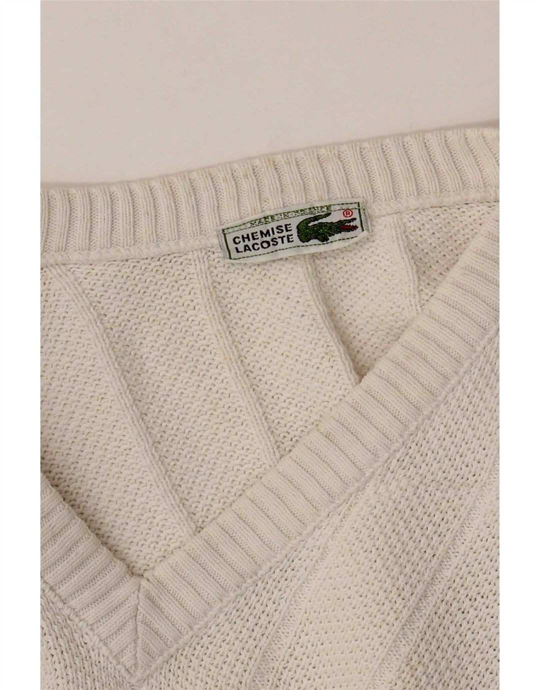 Lacoste Mens V-Neck Jumper Sweater Size 6 XL White