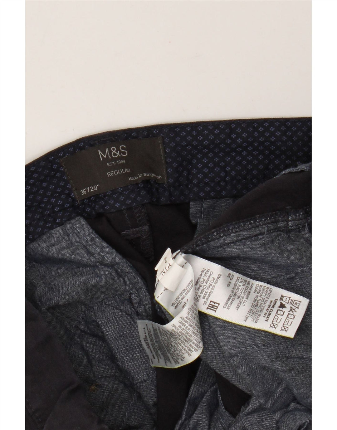 Marks & Spencer Mens Regular Fit Chino Trousers W36 L29 Navy Blue Cotton