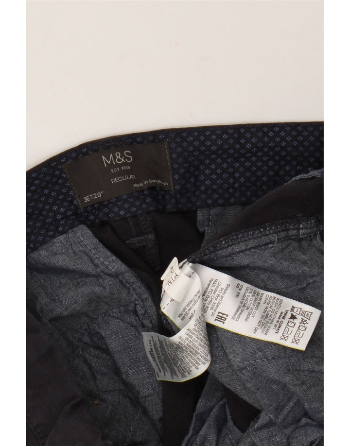 Marks & Spencer Mens Regular Fit Chino Trousers W36 L29 Navy Blue Cotton
