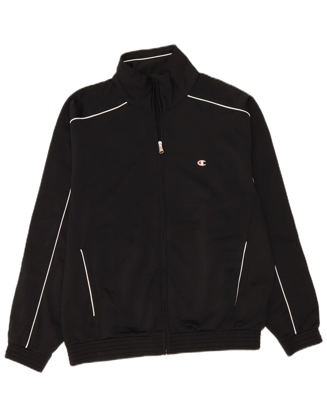 CHAMPION Mens Loose Fit Tracksuit Top Jacket Small Black Striped Polyester
