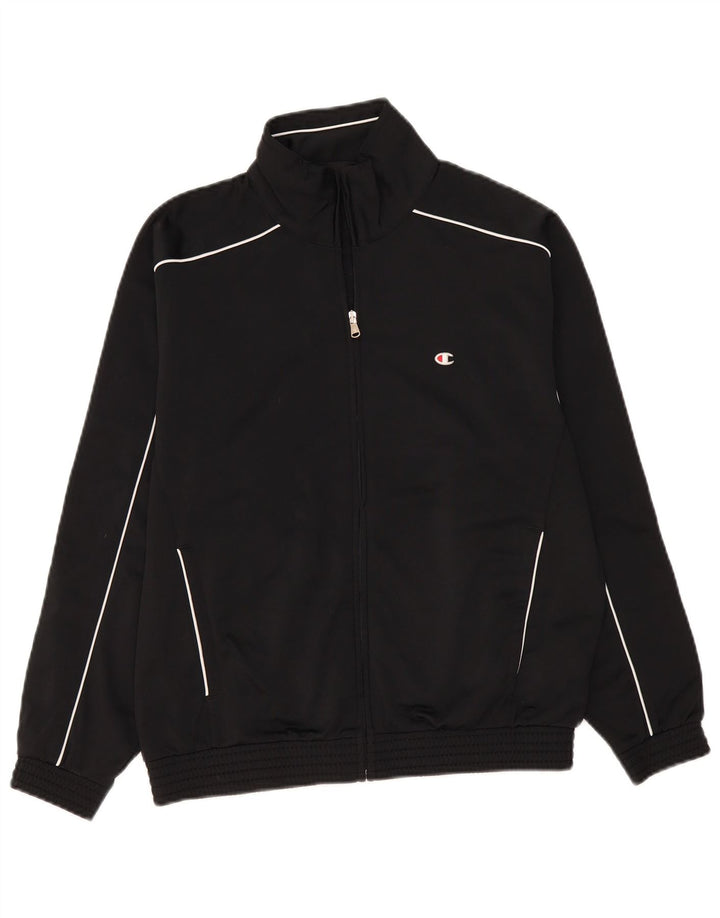 CHAMPION Mens Loose Fit Tracksuit Top Jacket Small Black Striped Polyester