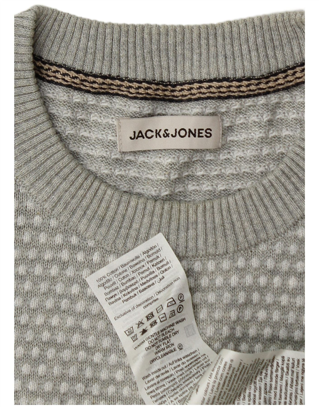 Jack & Jones Mens Crew Neck Jumper Sweater Medium Grey Spotted