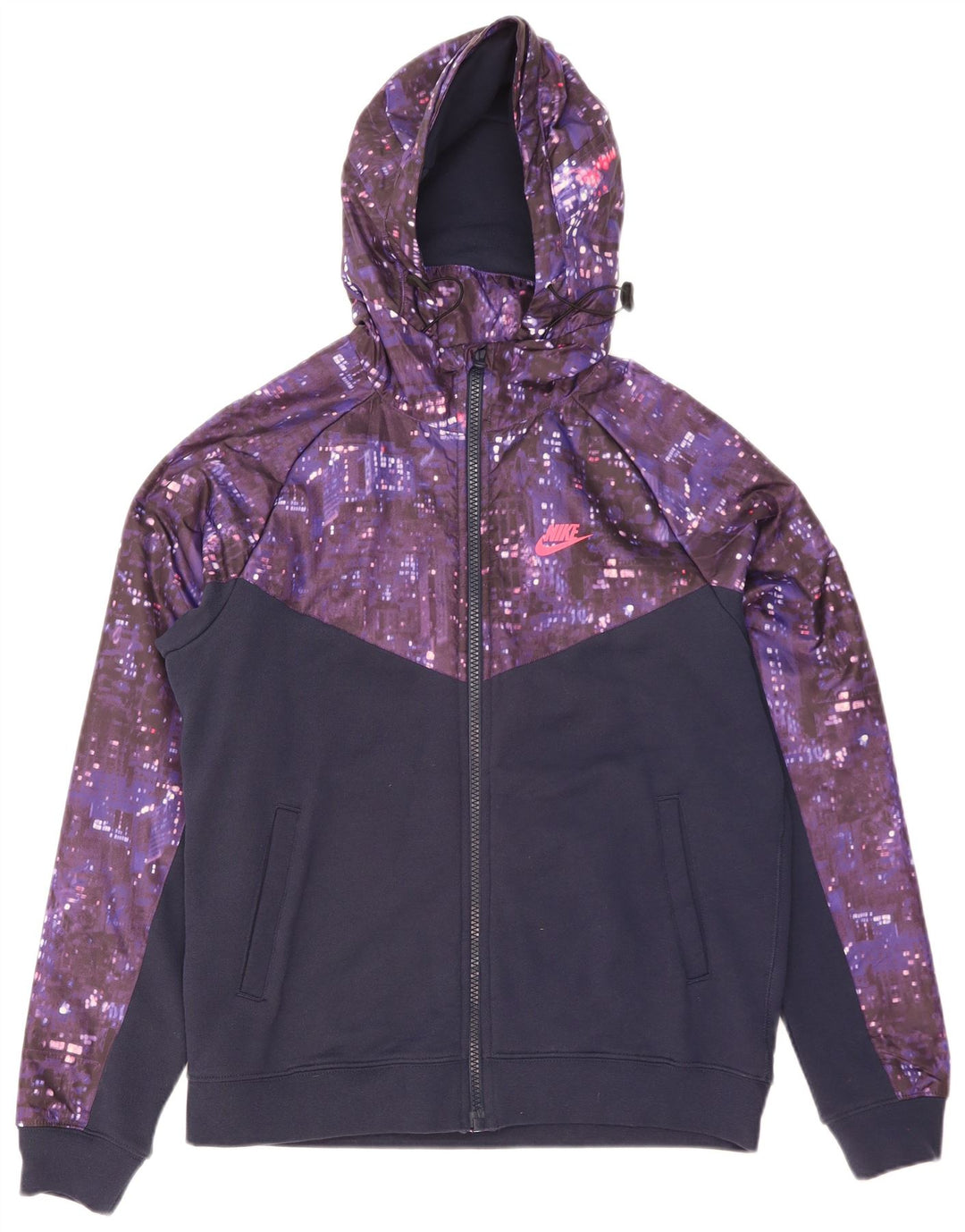 Nike Mens Zip Hoodie Sweater Medium Purple Geometric Cotton