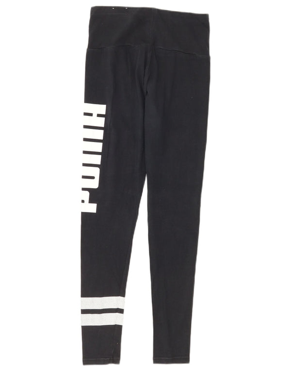 Puma Womens Graphic Leggings UK 8 Small Navy Blue Cotton