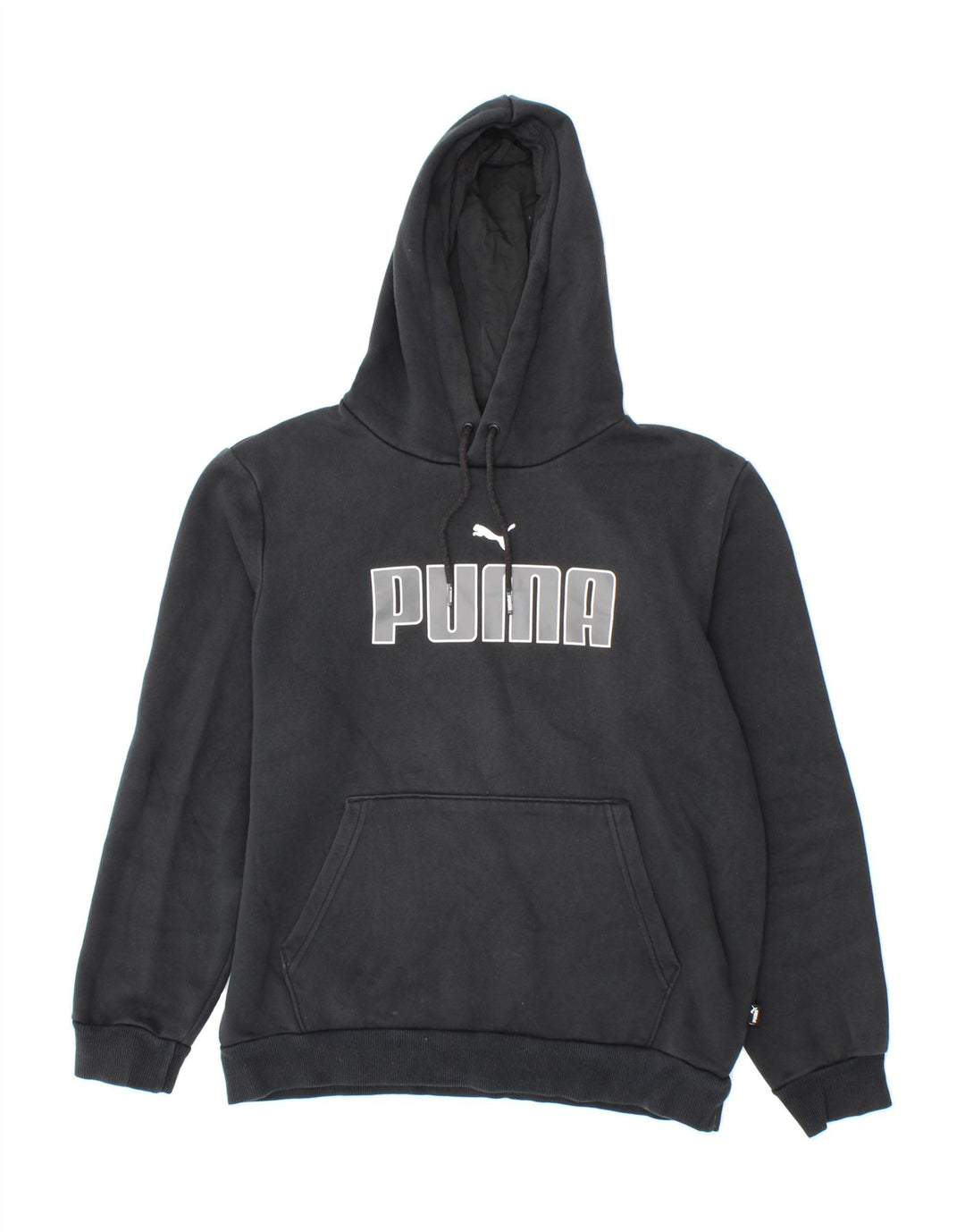 PUMA Mens Graphic Hoodie Jumper Small Black Cotton Vintage Puma and Second-Hand Puma from Messina Hembry 