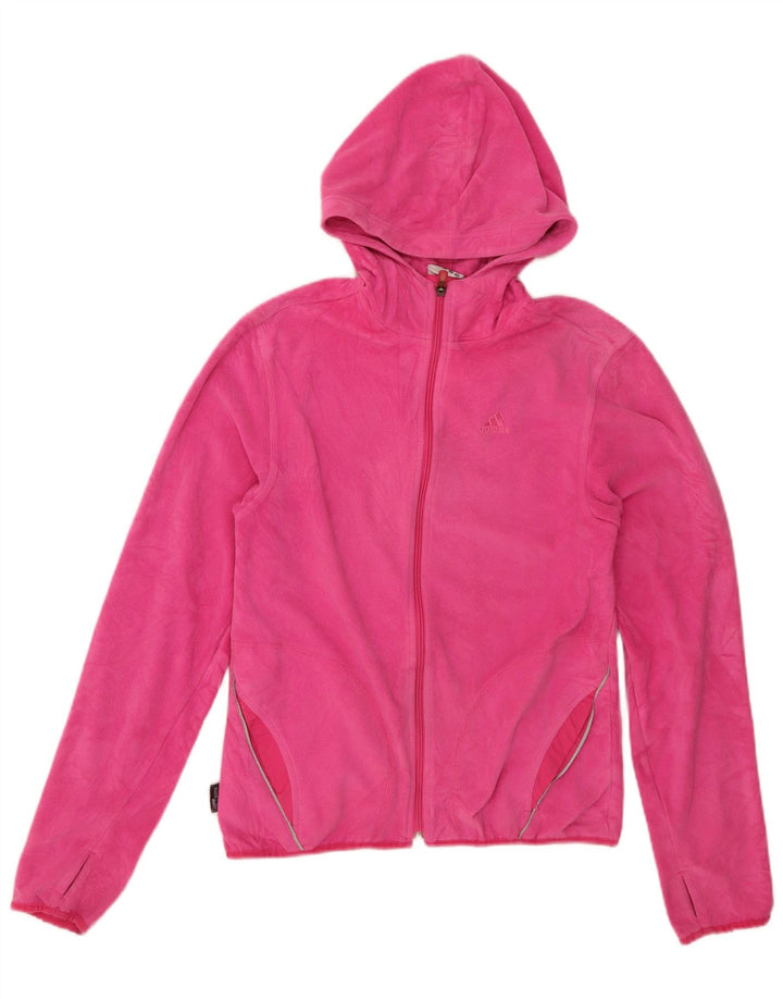 ADIDAS Womens Hooded Fleece Jacket UK 14 Large Pink Polyester