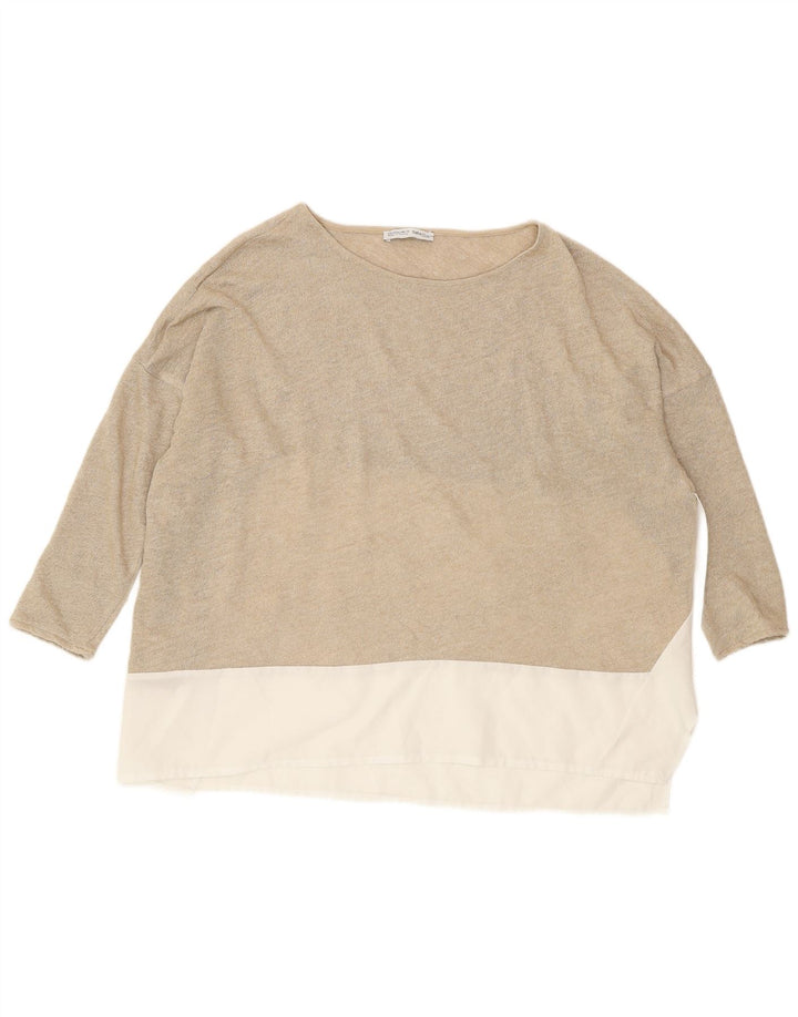 Zara Womens Oversized Blouse Top UK 10 Small Gold Colourblock