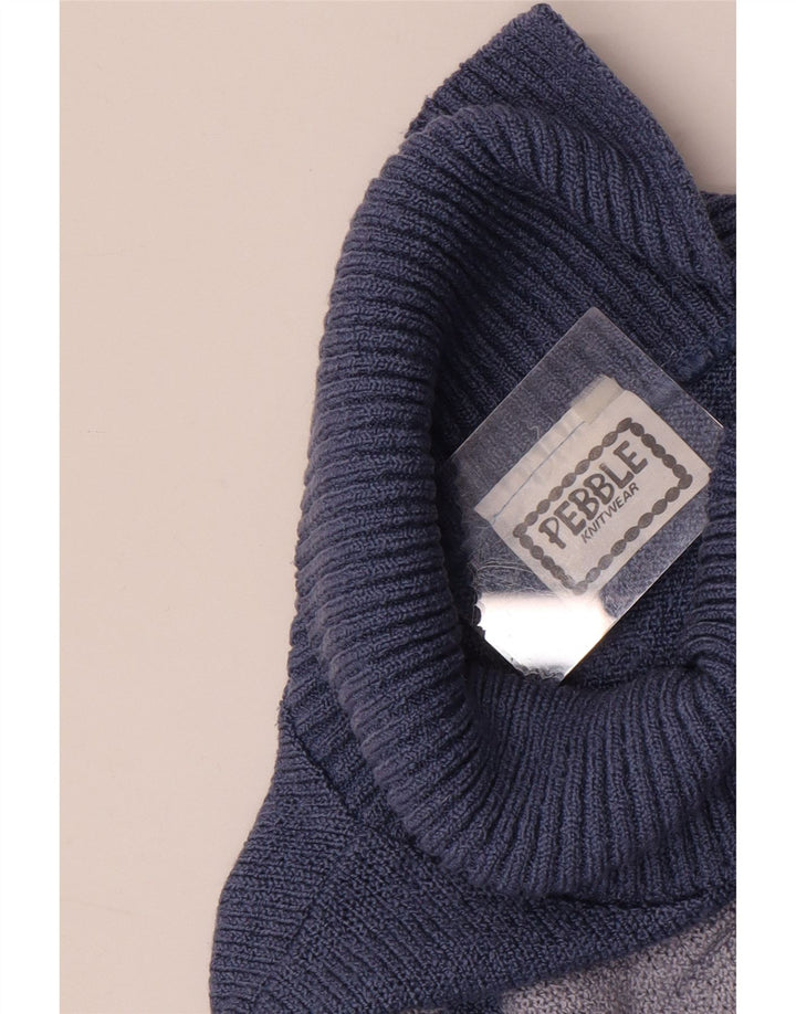 Pebble Womens Roll Neck Jumper Sweater UK 12 Medium Blue Colourblock