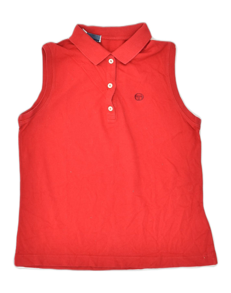 SERGIO TACCHINI Womens Sleeveless Polo Shirt UK 12 Medium Red Cotton | Vintage Sergio Tacchini | Thrift | Second-Hand Sergio Tacchini | Used Clothing | Messina Hembry 