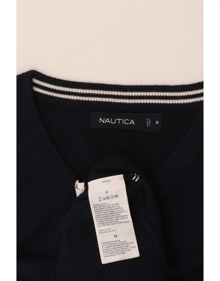 Nautica Mens V-Neck Jumper Sweater Medium Navy Blue Cotton