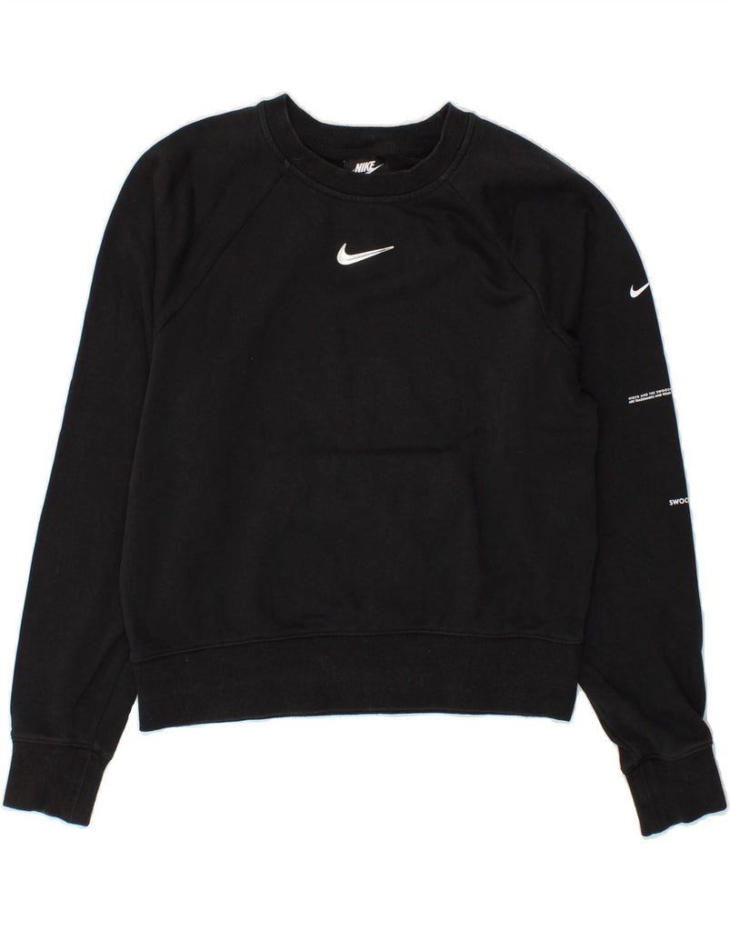 NIKE Womens Oversized Crop Graphic Sweatshirt Jumper UK 10 Small Black | Vintage Nike | Thrift | Second-Hand Nike | Used Clothing | Messina Hembry 