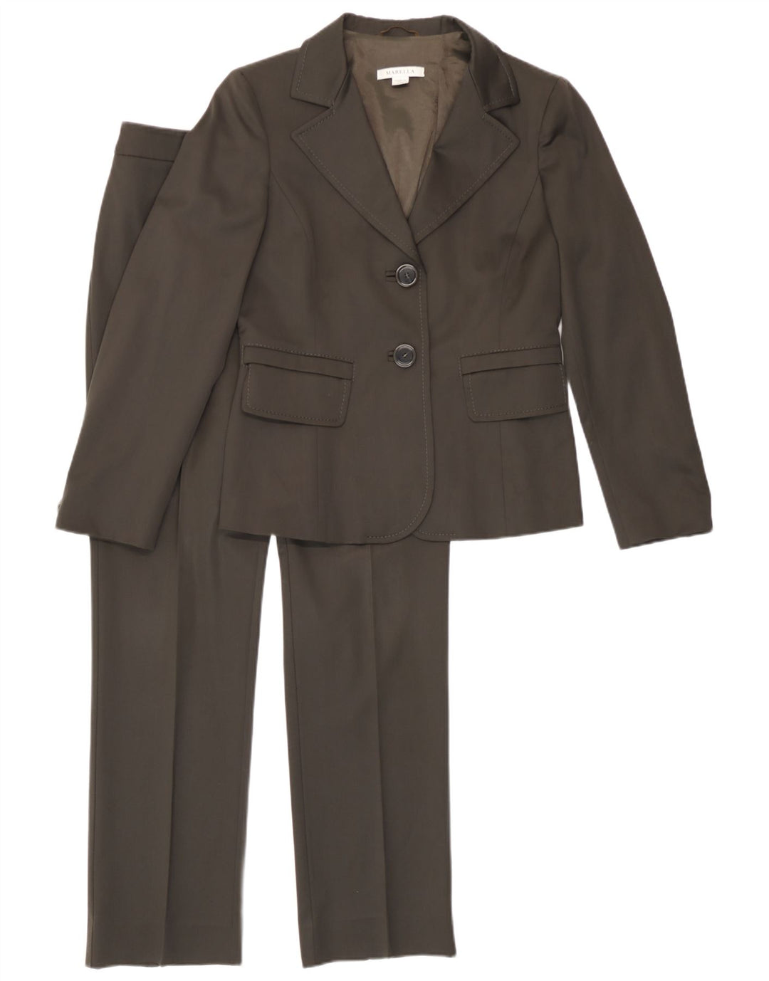 Marella Womens 2 Button 2 Piece Suit UK 10 Small W27 L30 Brown Wool