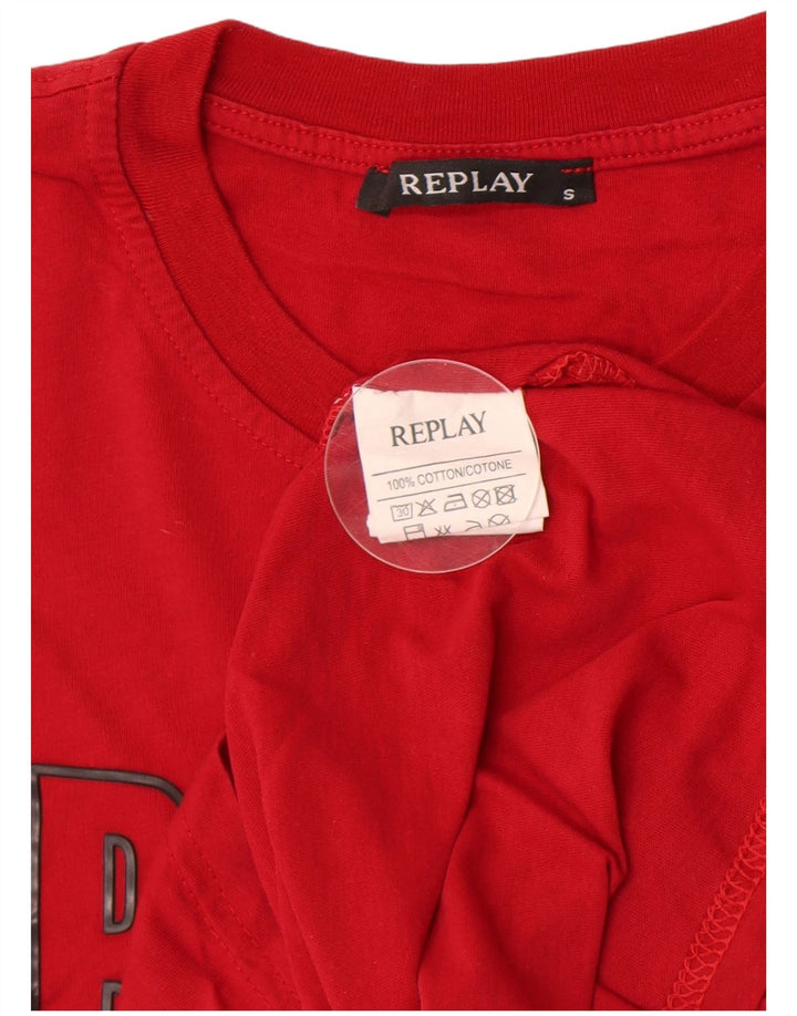 Replay Mens Graphic T-Shirt Top Small Red Cotton