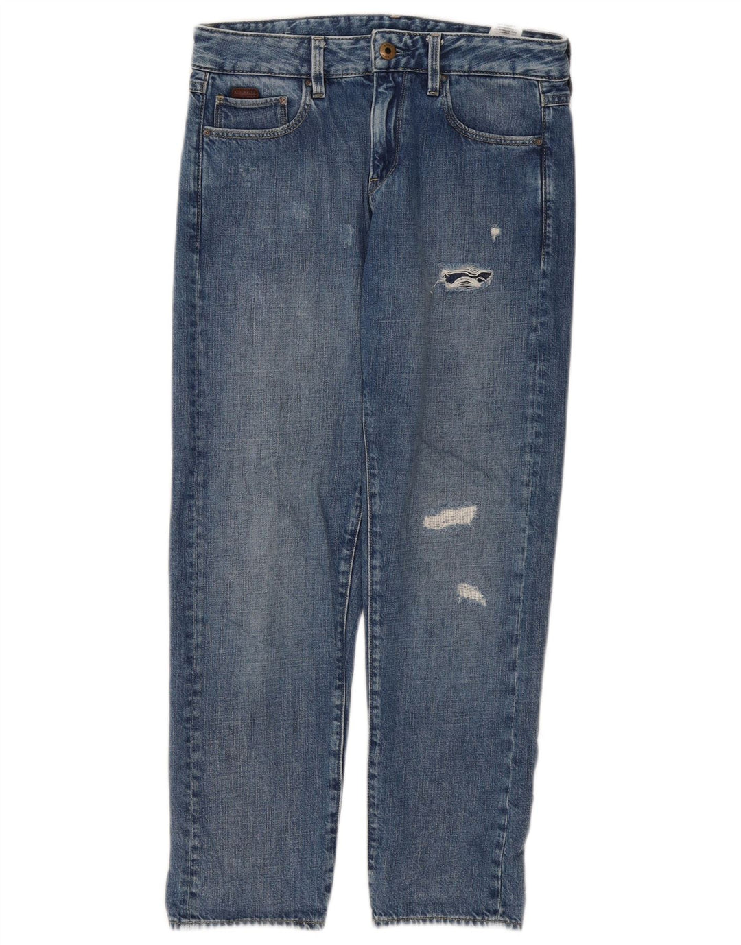 G-Star Womens Distressed Straight Jeans W24 L30 Blue Cotton
