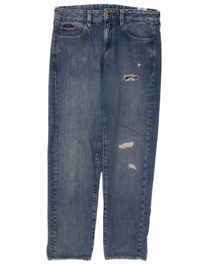 G-Star Womens Distressed Straight Jeans W24 L30 Blue Cotton