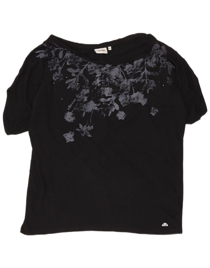ELLESSE Womens Graphic T-Shirt Top UK 20 2XL Black Cotton