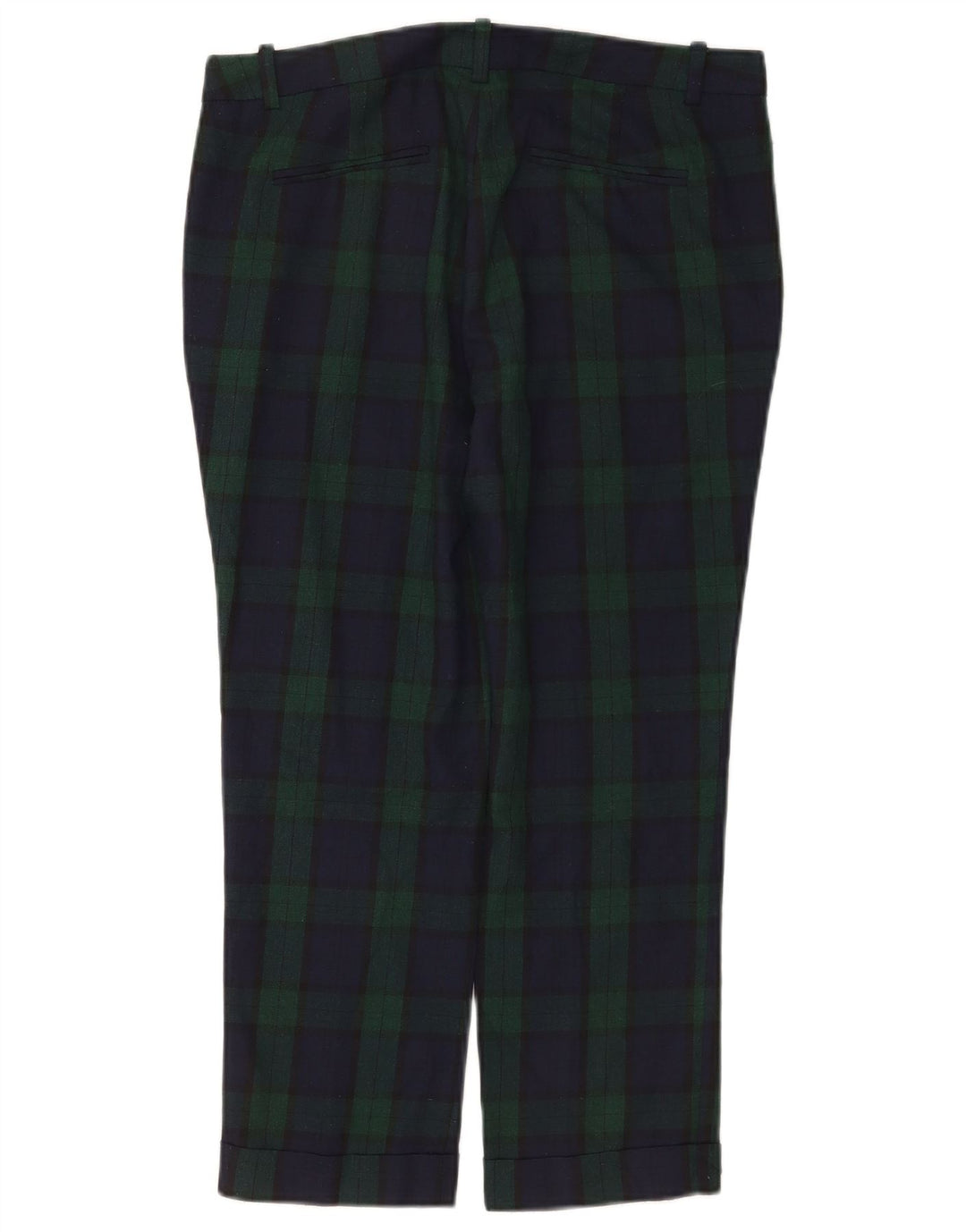 Zara Womens Straight Cropped Trousers Medium W30 L24 Green Check Polyester