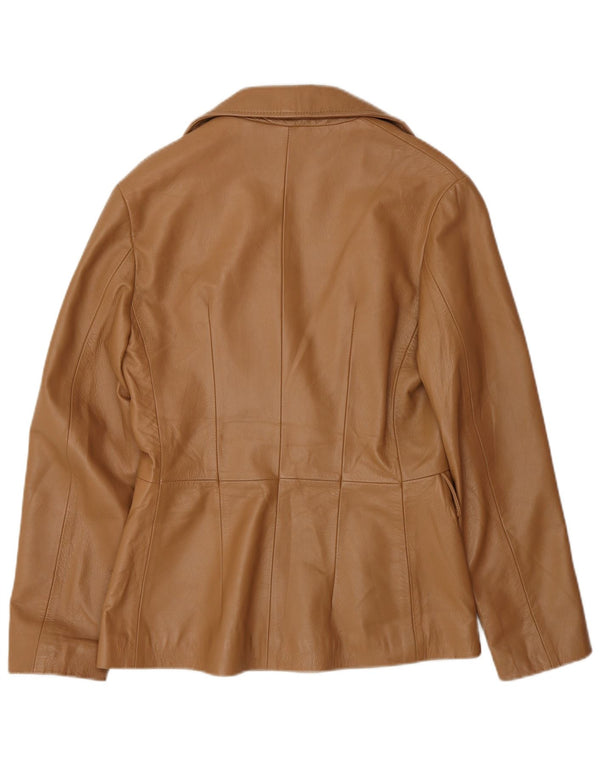 Vintage Womens 1 Button Leather Blazer Jacket UK 12 Medium Brown Leather