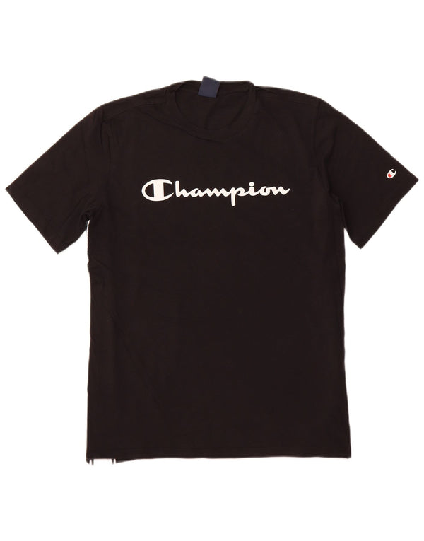 CHAMPION Mens Graphic T-Shirt Top Large Black Colourblock Cotton