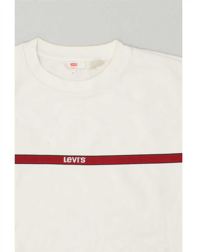 LEVI'S Womens Crop Graphic Sweatshirt Jumper UK 6 XS White Cotton | Vintage Levi's | Thrift | Second-Hand Levi's | Used Clothing | Messina Hembry 