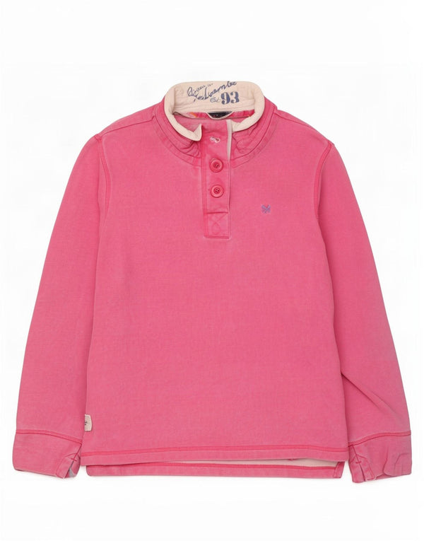 Crew Clothing Womens Button Neck Sweatshirt Jumper UK 12 Medium Pink Cotton