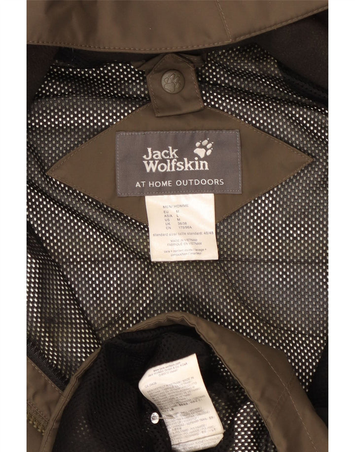 Jack Wolfskin Mens Hooded Rain Jacket UK 36/38 Medium Khaki Colourblock