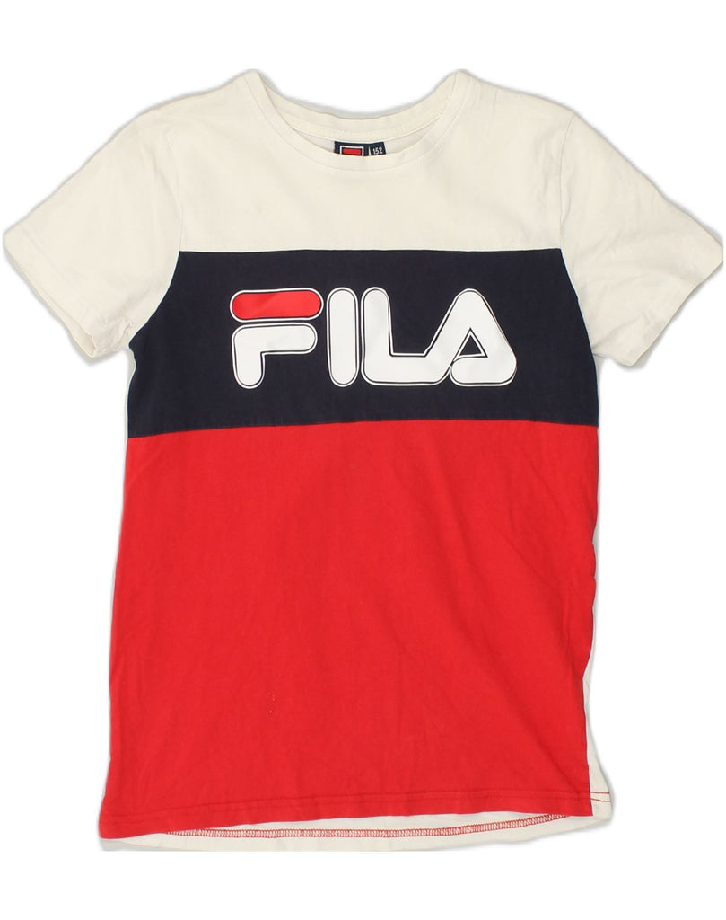 FILA Boys Graphic T-Shirt Top 11-12 Years White Colourblock Cotton | Vintage Fila | Thrift | Second-Hand Fila | Used Clothing | Messina Hembry 