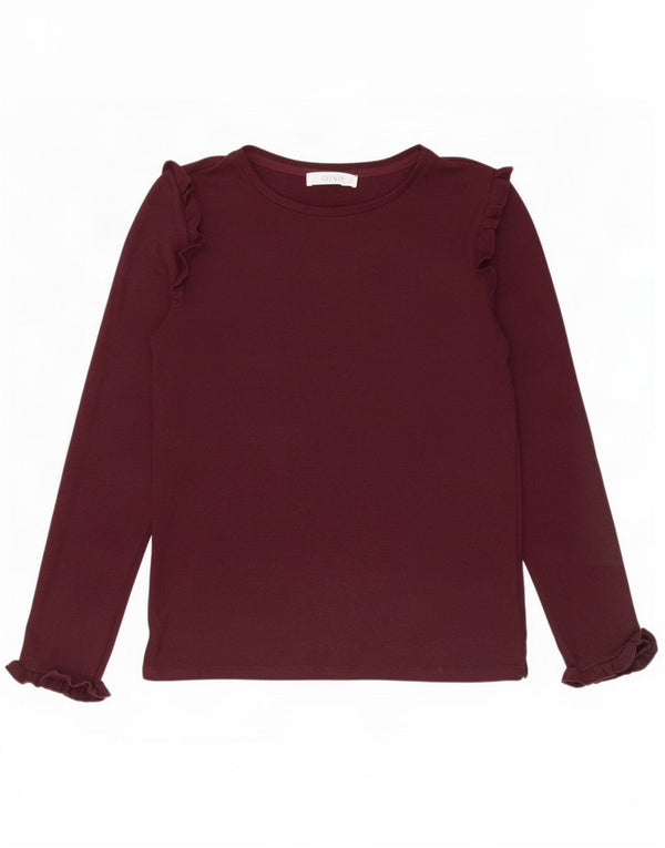 Oasis Womens Ruffle Front Top Long Sleeve UK 10 Small Burgundy Viscose
