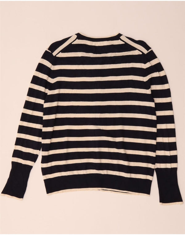 Zara Womens Cardigan Sweater UK 20 2XL Navy Blue Striped Viscose