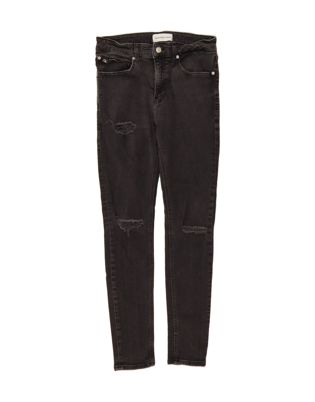 CALVIN KLEIN Womens Distressed Skinny Jeans W31 L30 Grey Vintage Calvin Klein and Second-Hand Calvin Klein from Messina Hembry 