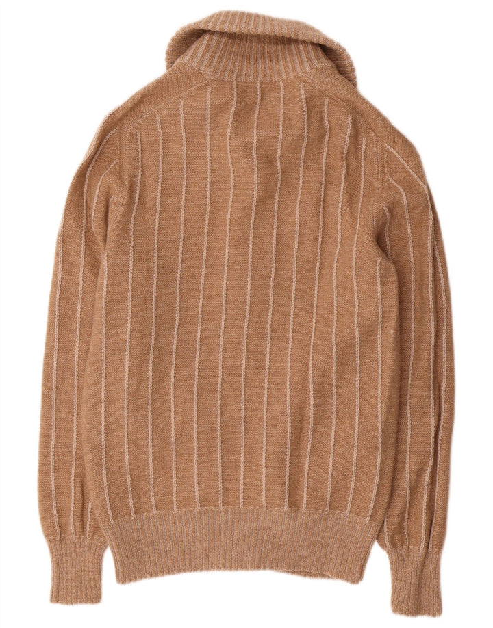 Vintage Mens Cardigan Sweater Small Brown Striped Wool