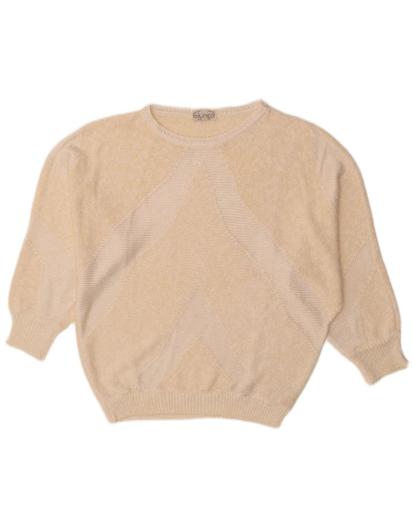 Giunco Womens Boat Neck Jumper Sweater UK 14 Large Off White Colourblock