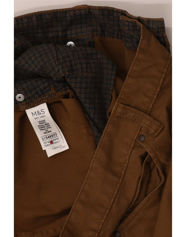Marks & Spencer Mens Regular Casual Trousers W36 L31 Brown Cotton