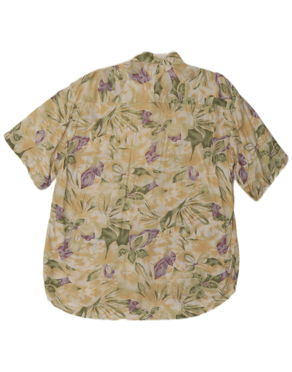 Vintage Mens Short Sleeve Shirt Large Beige Floral Viscose