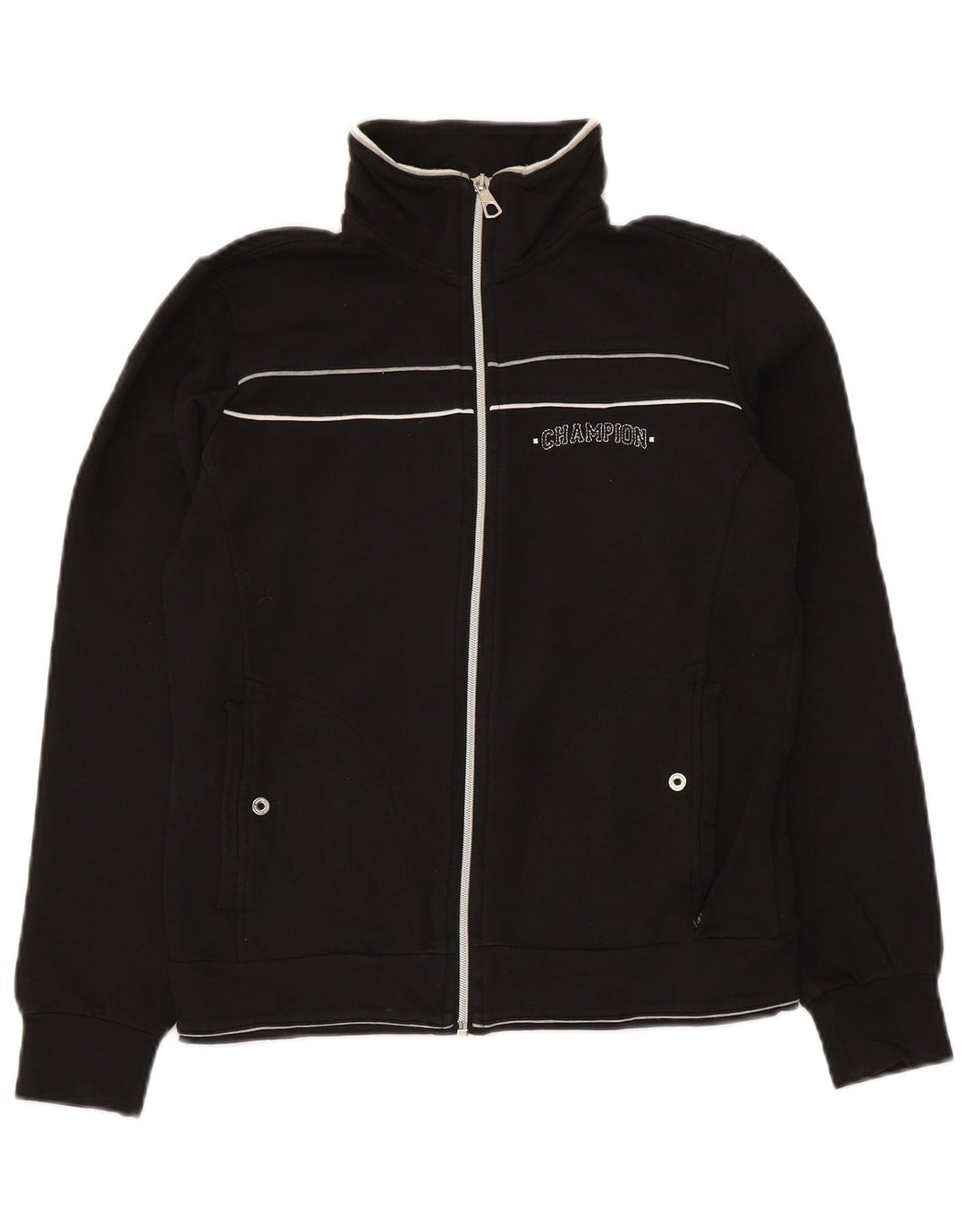 Champion Womens Tracksuit Top Jacket UK 10 Small Black Cotton