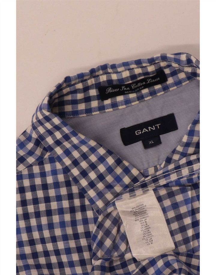 Gant Mens Short Sleeve Regular Fit Shirt XL Blue Gingham Cotton