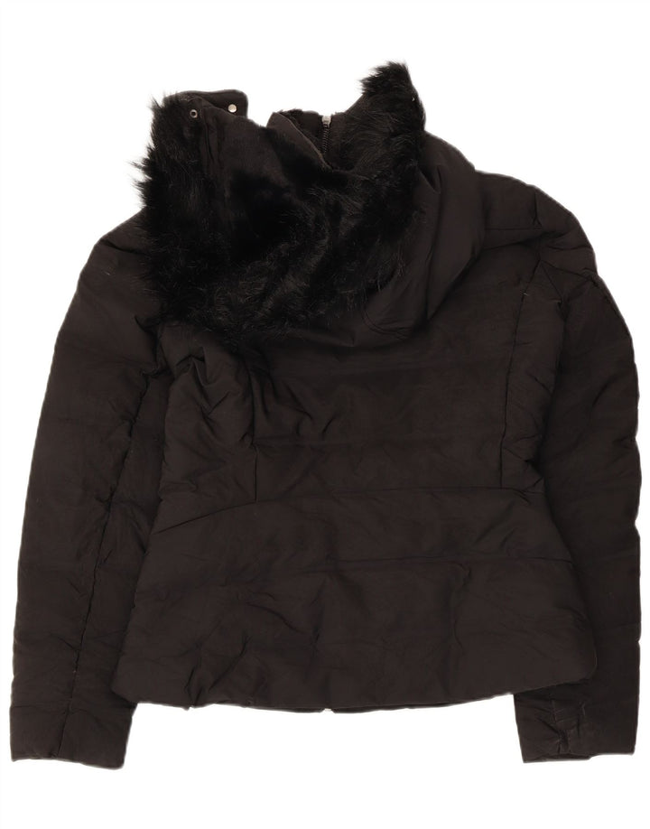 Zara Womens Hooded Padded Jacket UK 10 Small Black Polyester
